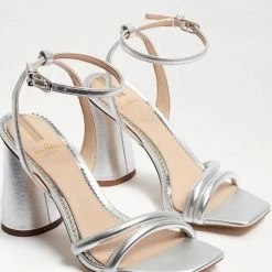 Sam Edelman Kia Block Heel Sandal - Medium in Soft Silver for women
