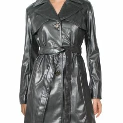 Sam Edelman Womens Faux Leather Cold Weather Trench Coat