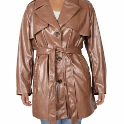 Sam Edelman Plus Womens Faux Leather Cold Weather Trench Coat